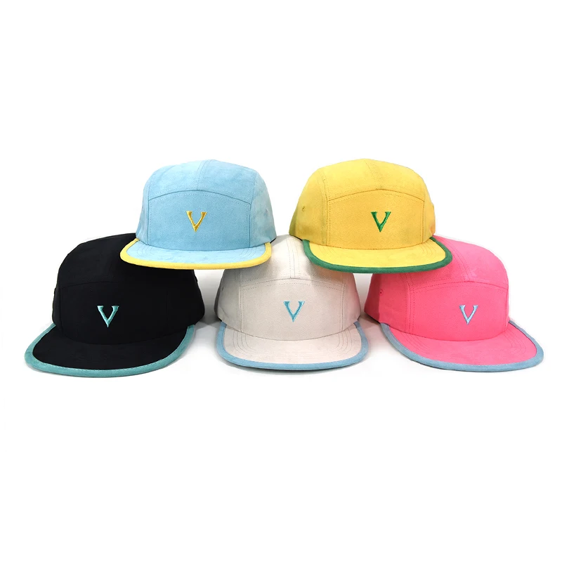 5 Panel Cap Custom Wholesale unsturctured Suede 5 Panel Hat With Your Own Design Logo