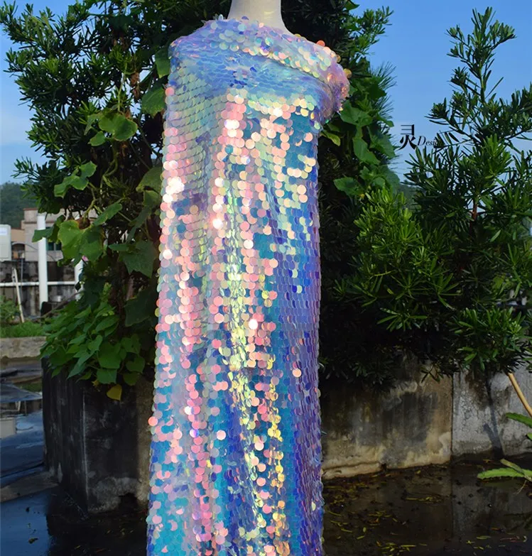 Organza 3mm Reversible Material Mesh Dress New Product 2020 Polyester Sequin Lace Fabric for Women Dresses White Woven Plain