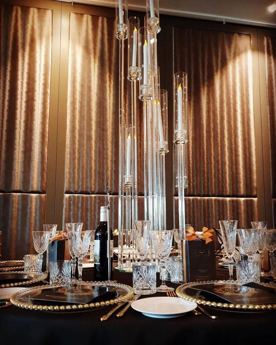 MH-TZ0575  Elegant 10 arm tall glass crystal candelabra candle holders centerpieces for wedding table decoration