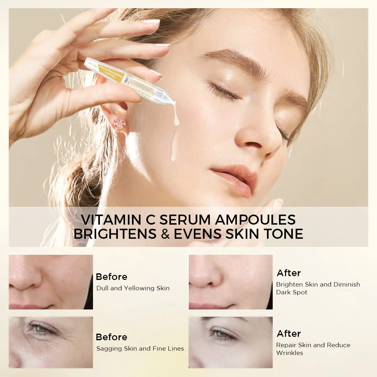 Private Label Anti-Aging Repair Ampoule Serum Vitamin C Skincare Moisturizing Facial Liquid with Organic Glycolic OEM ODM Supply