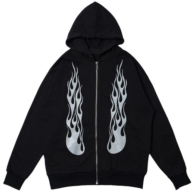 Decheng Oem Streetwear Sudadera High Quality Customize Mens Fashion Hoodies Flame & Thorns Printing Zip Up Hoodie Unisex