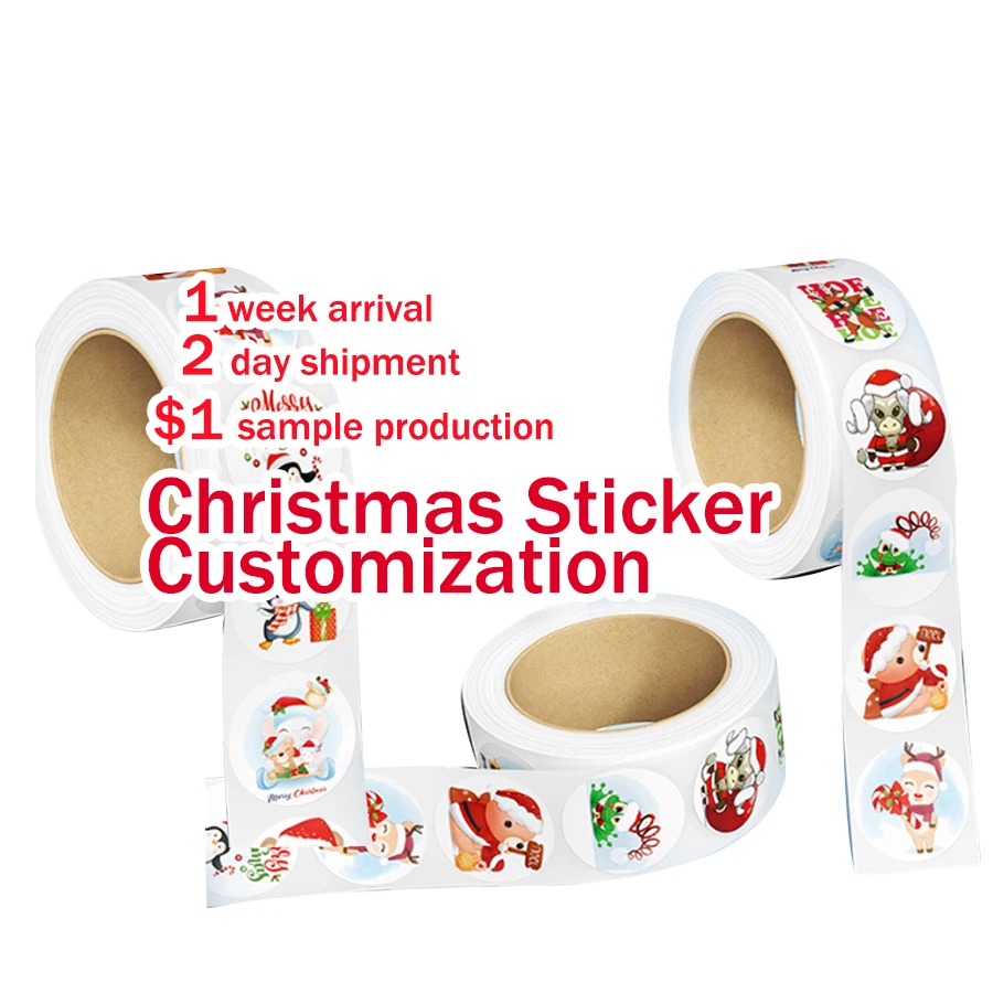 Custom Christmas Sticker Label Professional Factory Manufacture with Custom Logo Glossy PET Material for Bottle Application