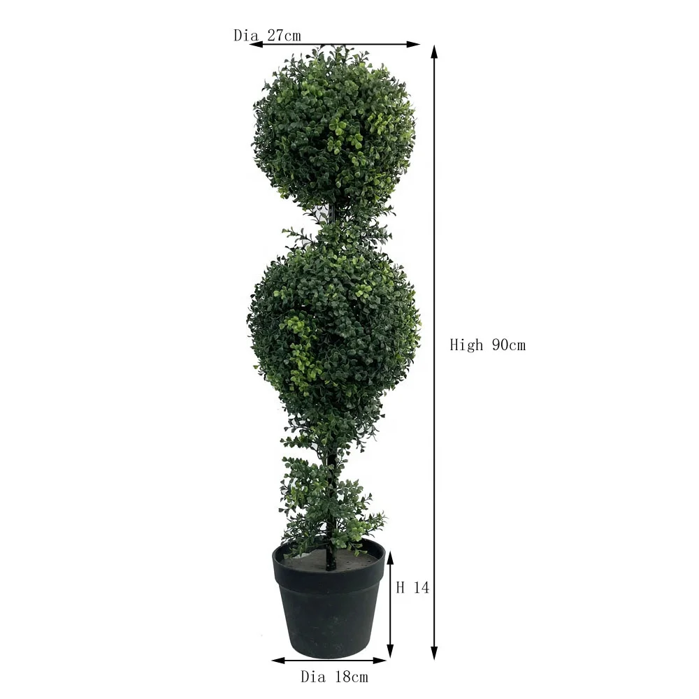 Artificial Plants and Flowers Milan Double Single Triple Ball  Boxwood Topiary Tree in Plastic Pot for Home Decoration