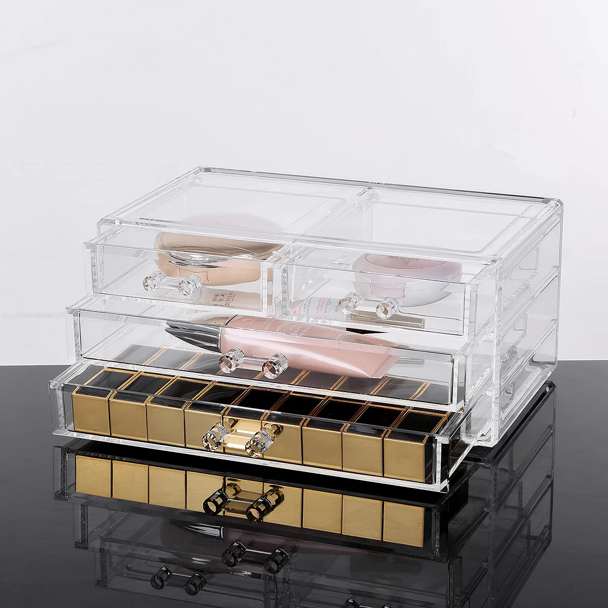 Popular 4 Drawers Acrylic Makeup Storage Container Organizer Cosmetic Display Cases With High Quality