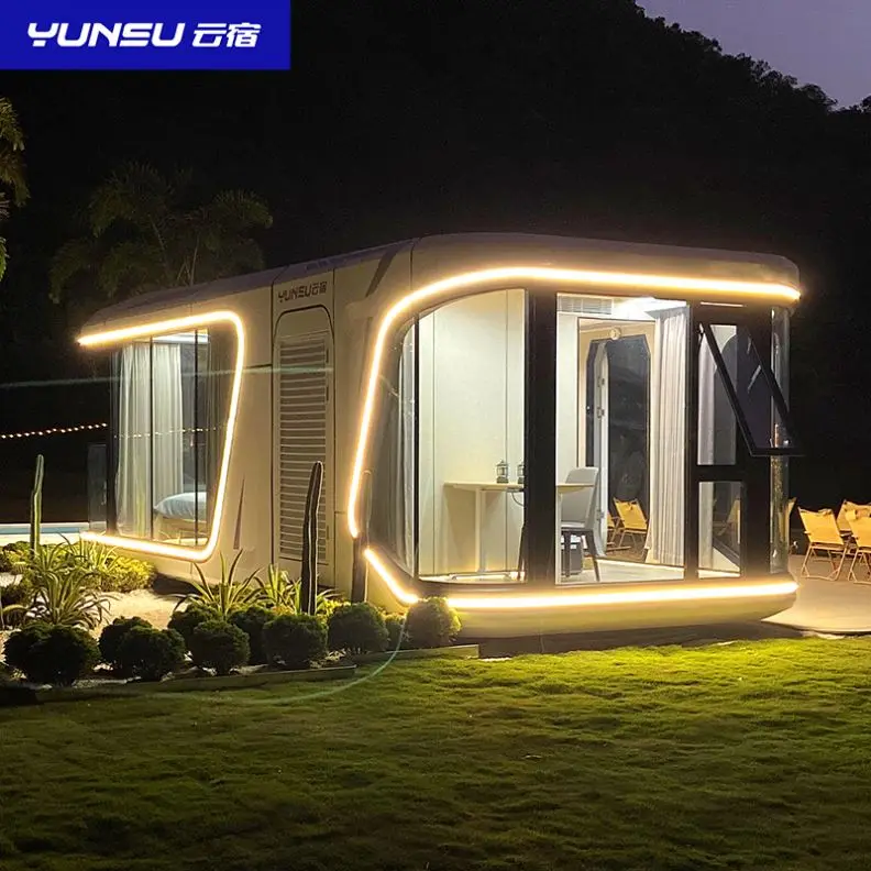 YUNSU glamping cabin pod glass room steel structure pre-made house with aluminum and smart control system