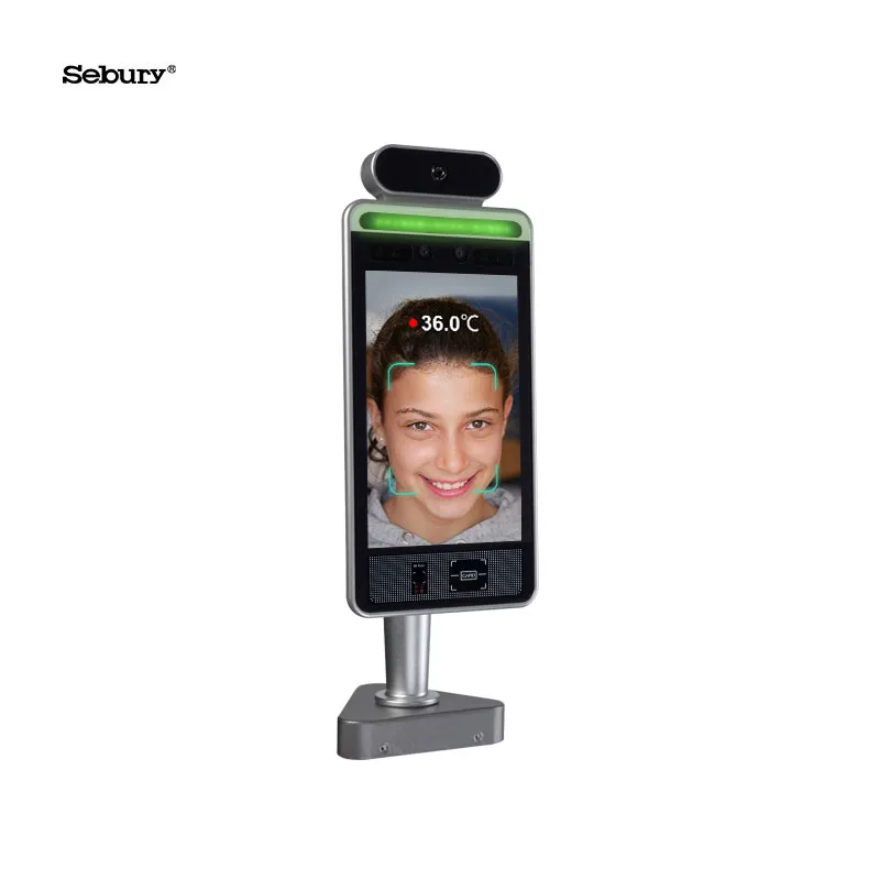 Floor Stand Ai Face Recognition Camera Attendance Security Access Control with Body Temperature Non Contact Thermometer