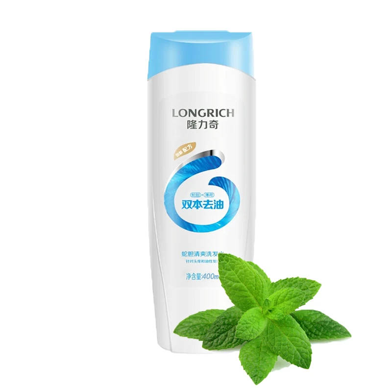 Longrich factory private label China professional manufacture 400ml refreshing dandruff snake gall hair shampoo mint