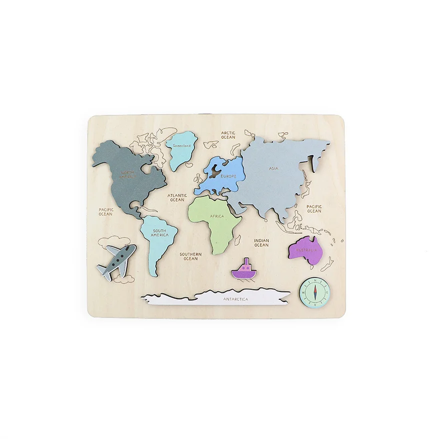 Best Selling Wooden Colorful World Map Puzzle Toy Wooden Desktop Craft Gift for Kids