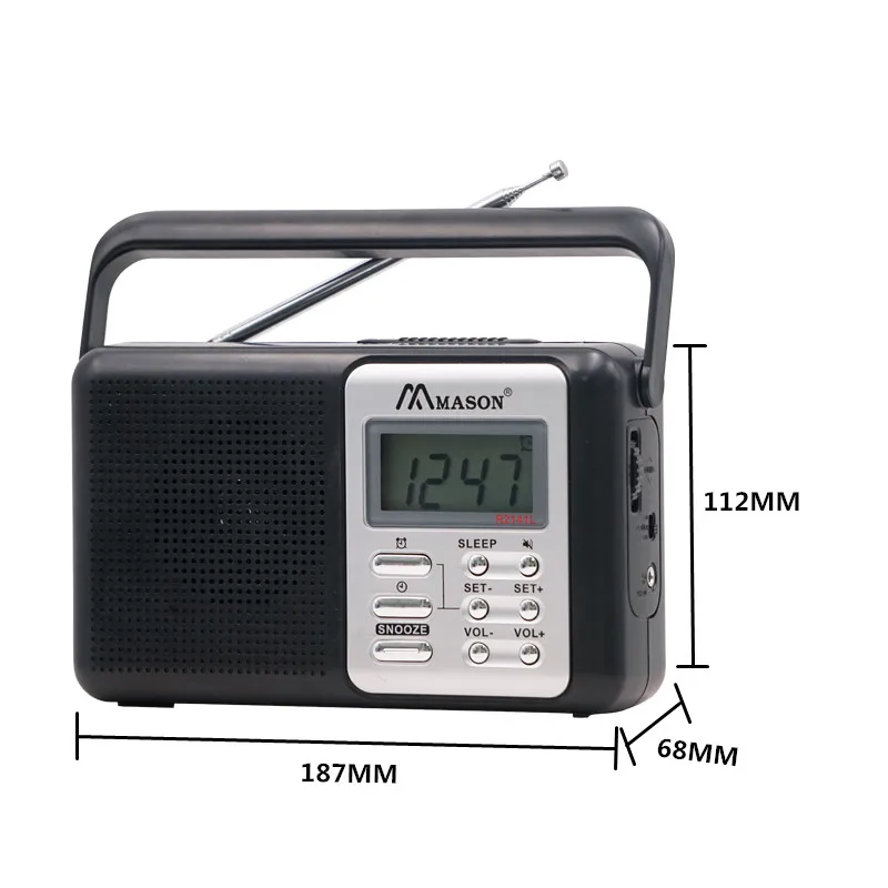 Mason 2022 Hot sell multi-functions  digital fm am portable radio receiver with alarm clock/sleep/snooze setting