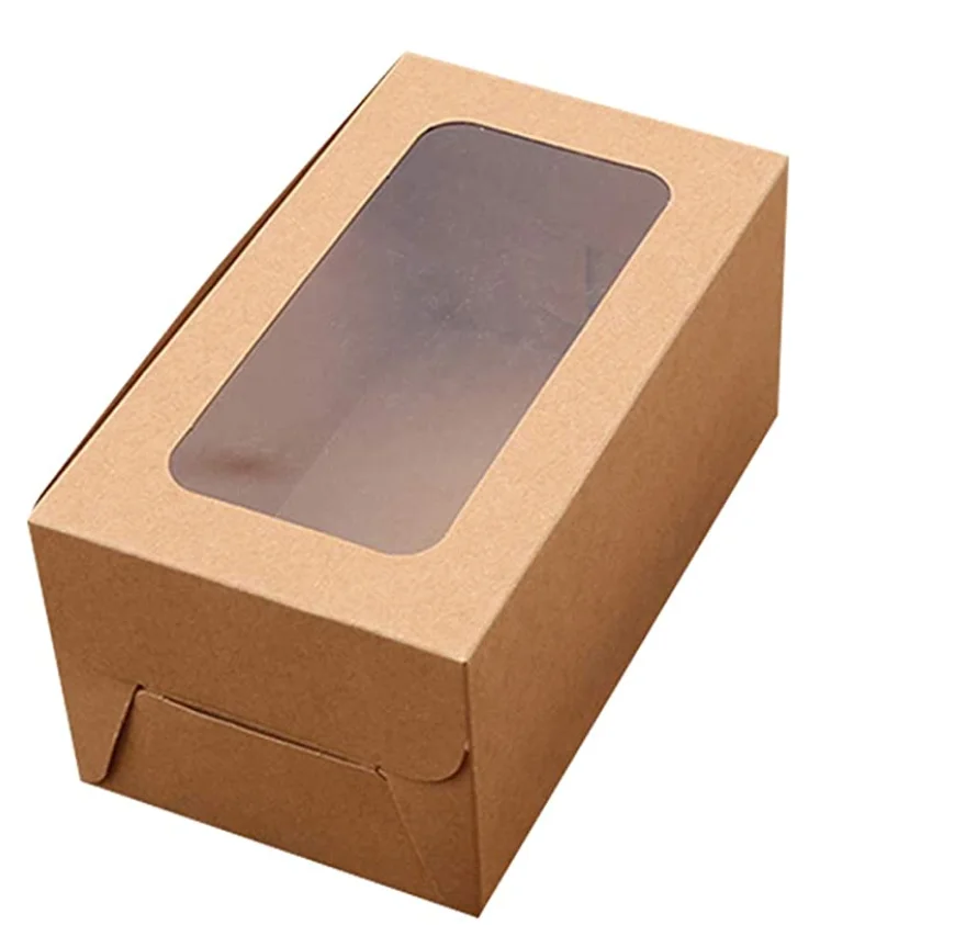 2 hole cupcake box kraft cardboard luxury bakery packaging with window gift boxes wholesales