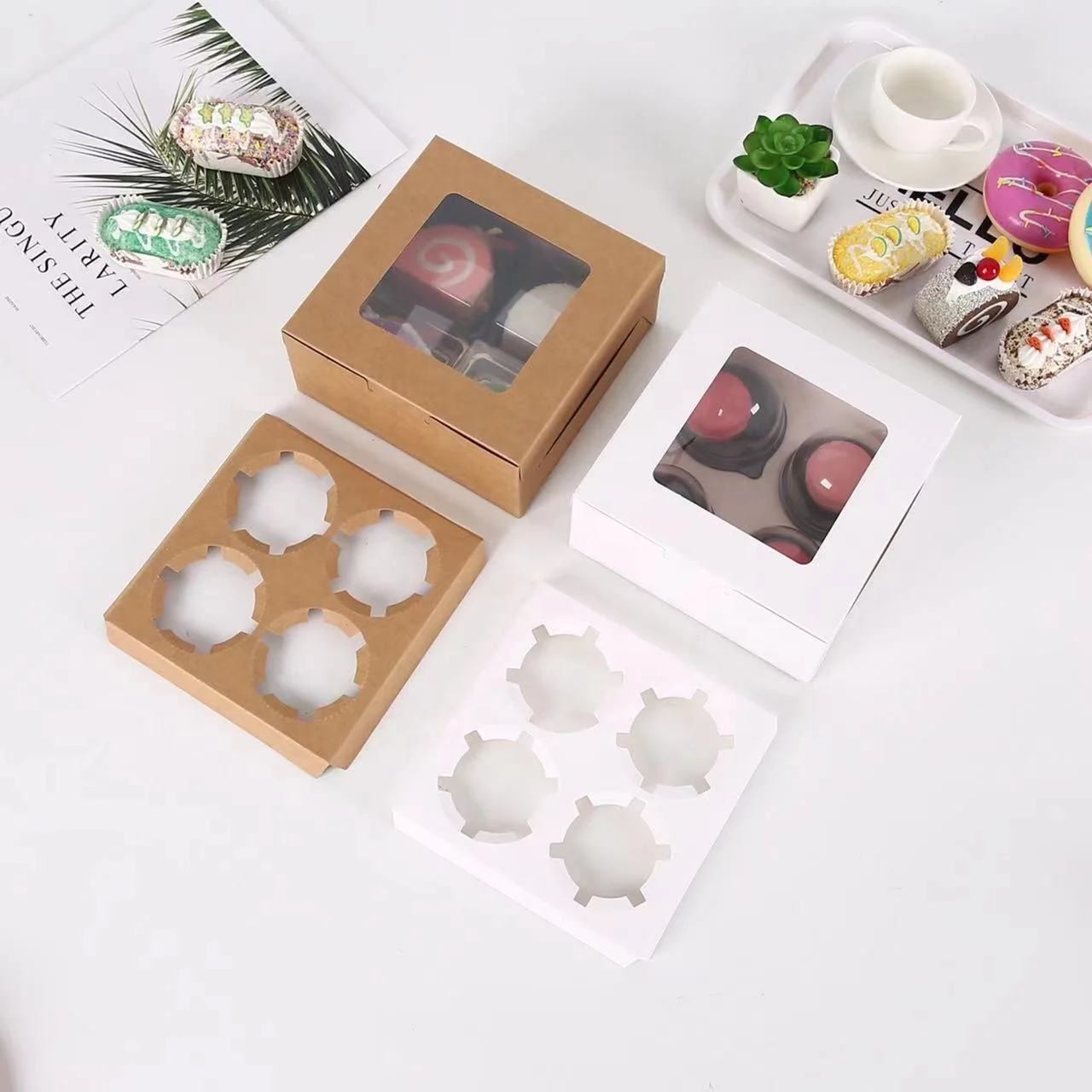 Promo Uptodate Wholesale Biodegradable Packaging Box with Lid and Dividers Bakery Box with Dividers for Cake Cupcake Chocolate