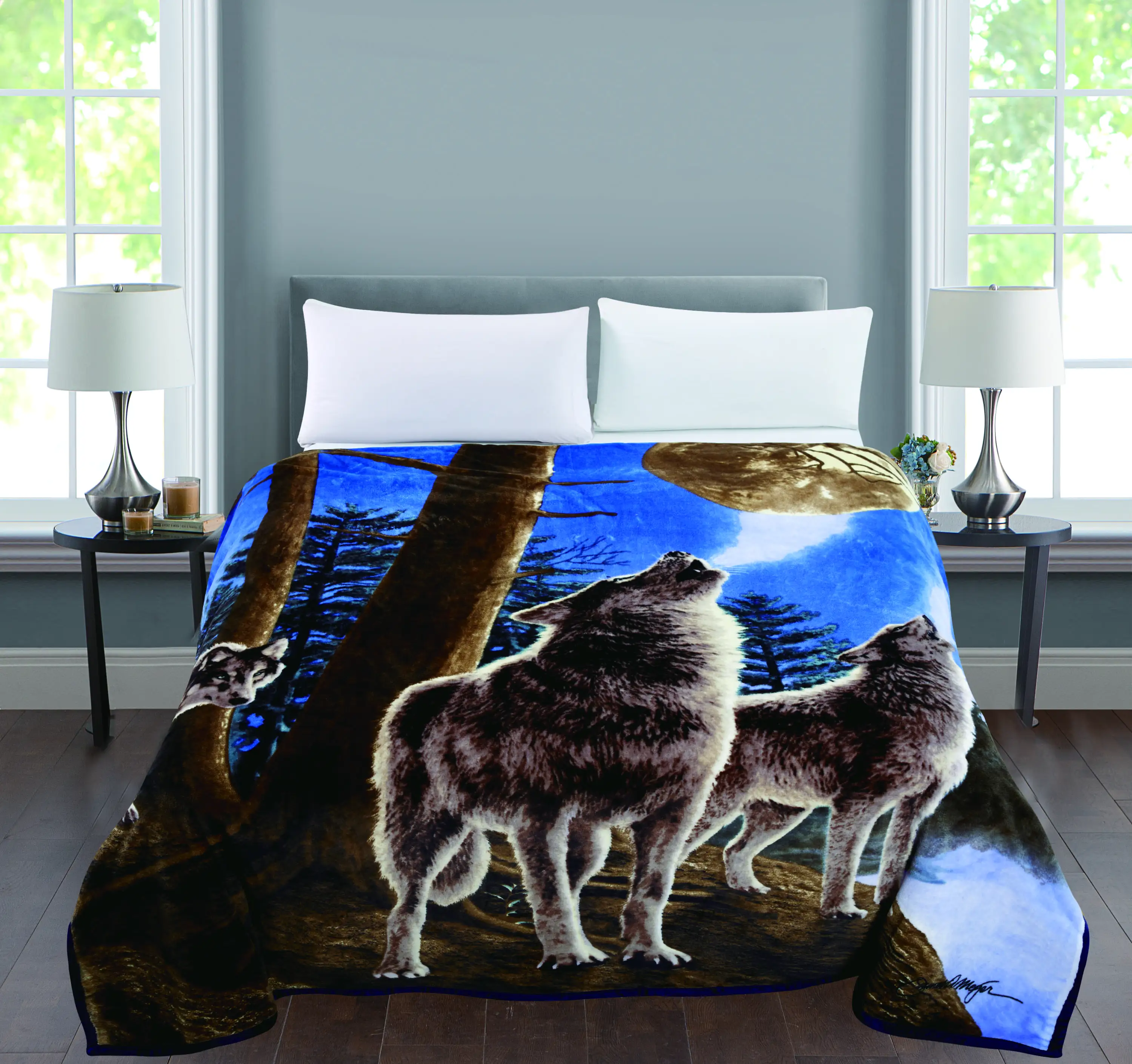Anyu Animal Printed MOQ 1 Cheap Price 210*230cm Single Layer 400 GSM 100% Polyester Flannel Blanket in Stock Wolf Printed