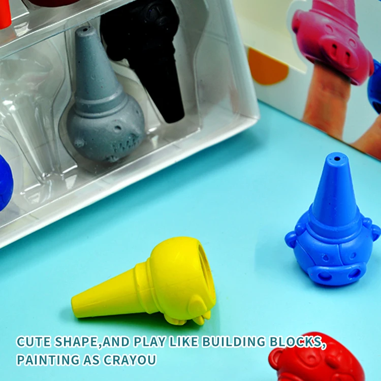 Солнечный искусство Солнечный пластиковый карандаш в форме животных палец Crayon 12 видов цветов Крайон Jari Mainan Edukasi