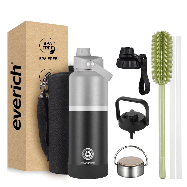 New Design Wide-Mouth 1000ml Stainless Steel Bottle Bamboo Lid Gradient Color Customizable Logo Dual-Wall Adults Sport Style