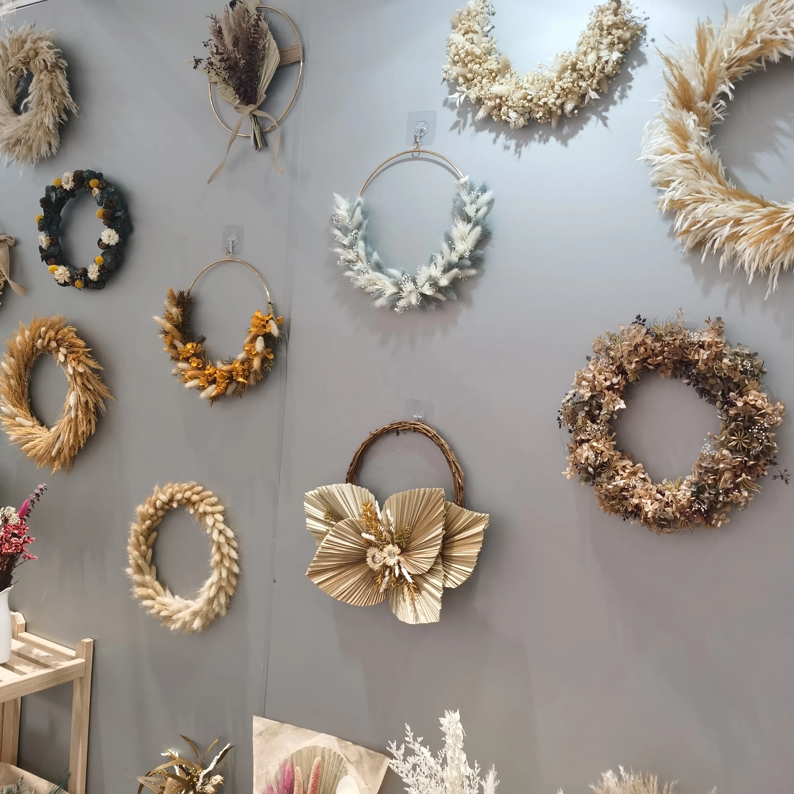 M463 Wreath Making Supplies Rustic Boho Wall Cotton Pampas Lemon Round Dried Flower for Decor Wedding