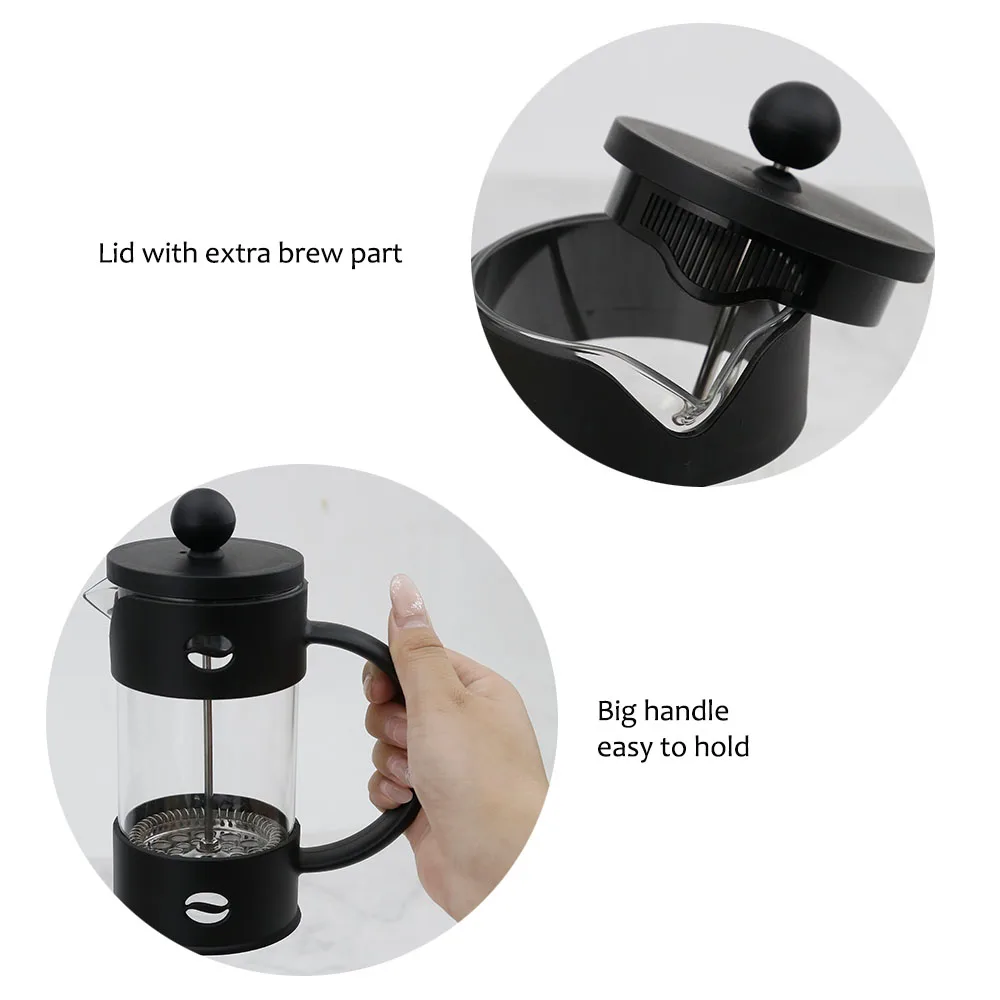 Wholesale French Presss Glass coffee tea press with PP wrapped 304 stainless steel filter