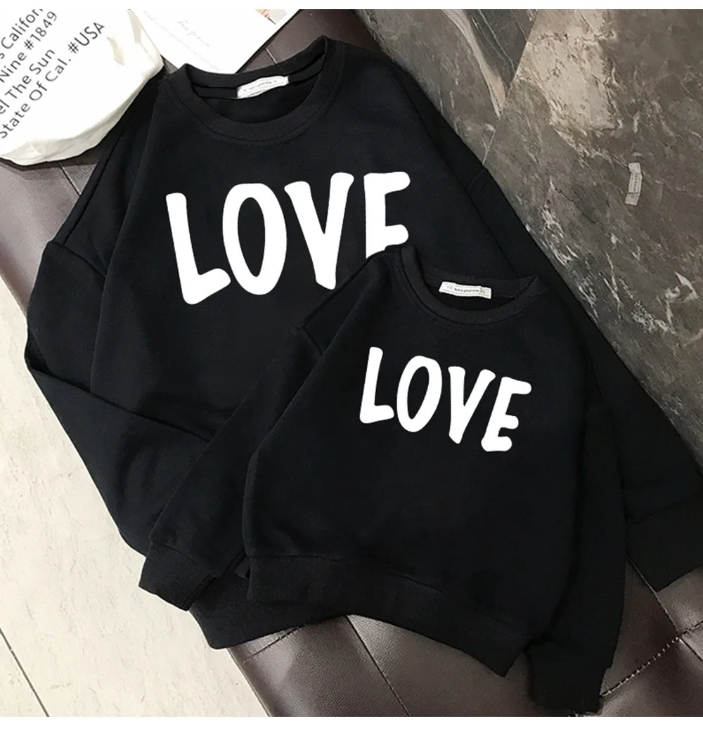 Custom Sweatshirt High Quality Matching Family Clothing Outfits Mommy And Me Unisex Emboss Cotton Vintage Crewneck