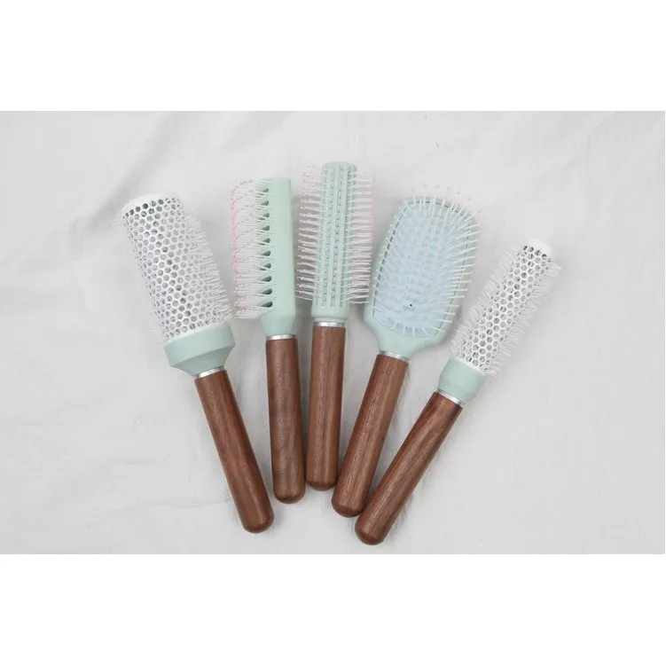 eco friendly imassager detangle comb hair brush personal Wooden Handle Round Roll antistatic detangle paddle hairbrush