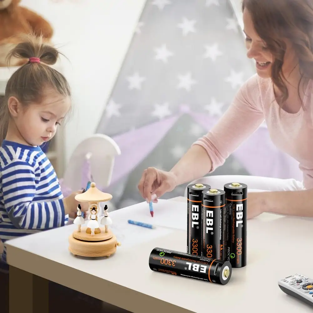  Литиевая аккумуляторная батарея высокой емкости EBL Micro USB AA 3300 мАч быстрая