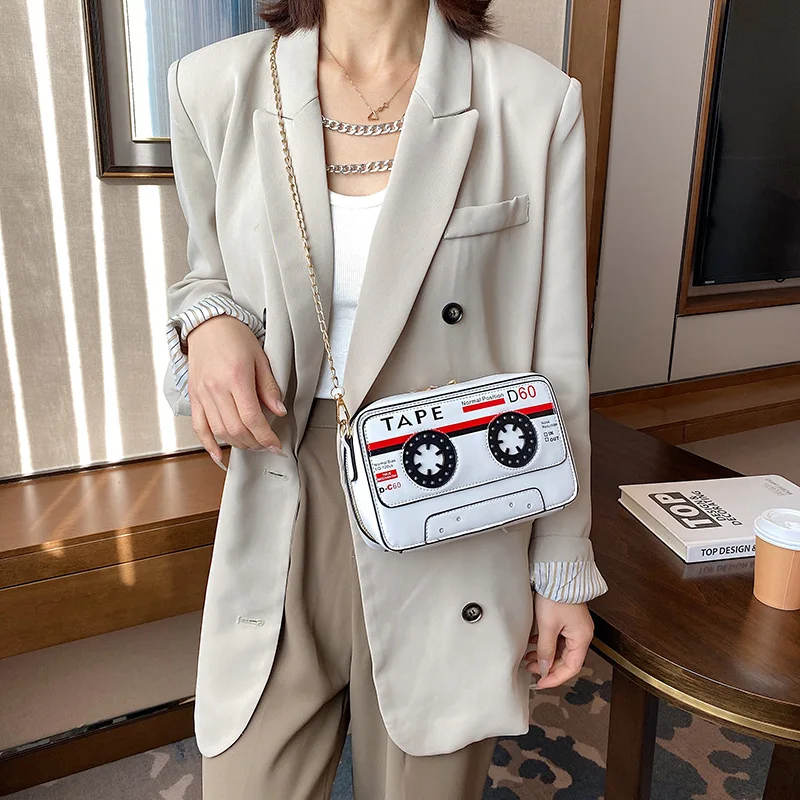 Fashion Ladies Phone Purse Handbag Personality Cassette Tape Shape Faux Leather Shoulder Bag