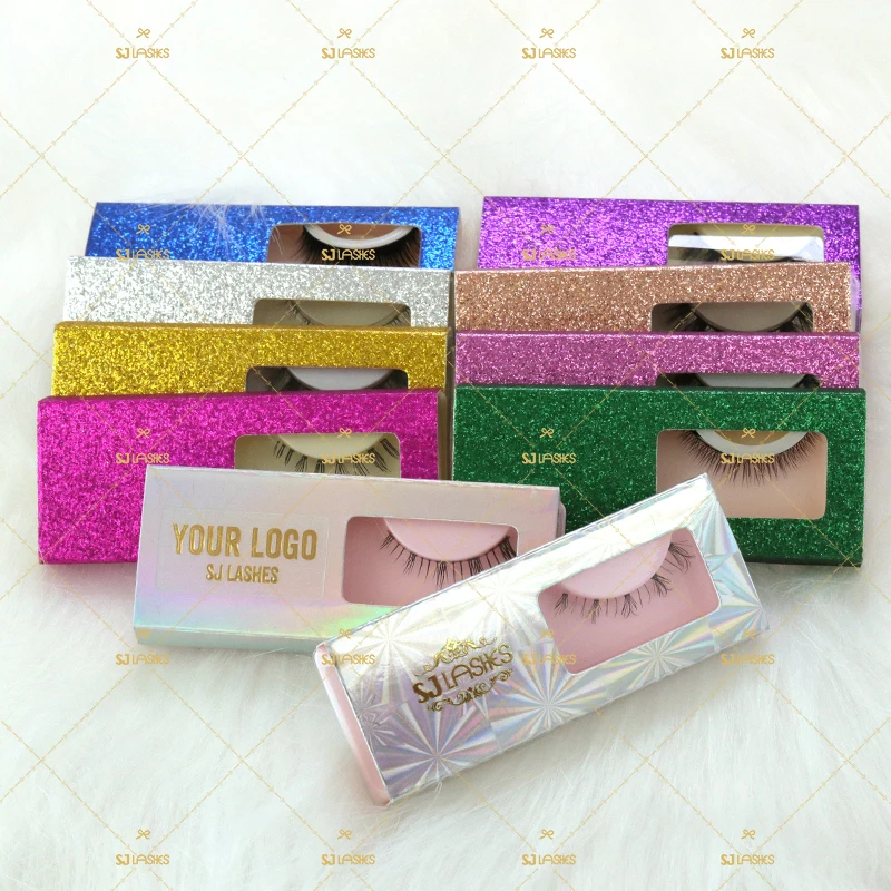 Glitter Eyelash Packing Boxes Gold Purple Silver Lash Display Box For False Lash 1 Pair Storage Free Logo Wholesale Skylight