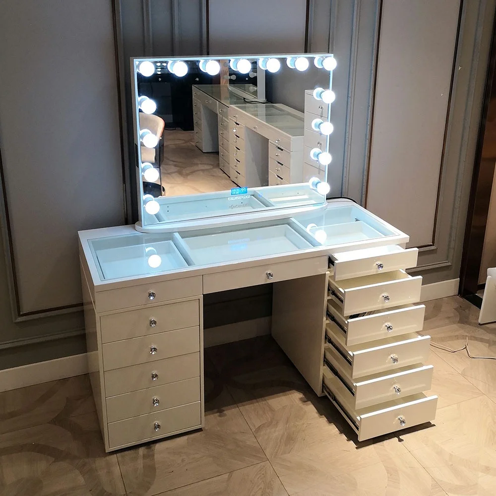 Stock in US! Docarelife Modern Hollywood Furniture Lighted Makeup Mirror Vanity Dressing Table
