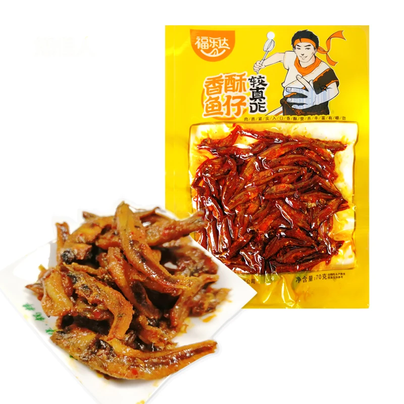 
Spicy dried fish 70g bag supermarket seafood snack,60 bags/ carton. 