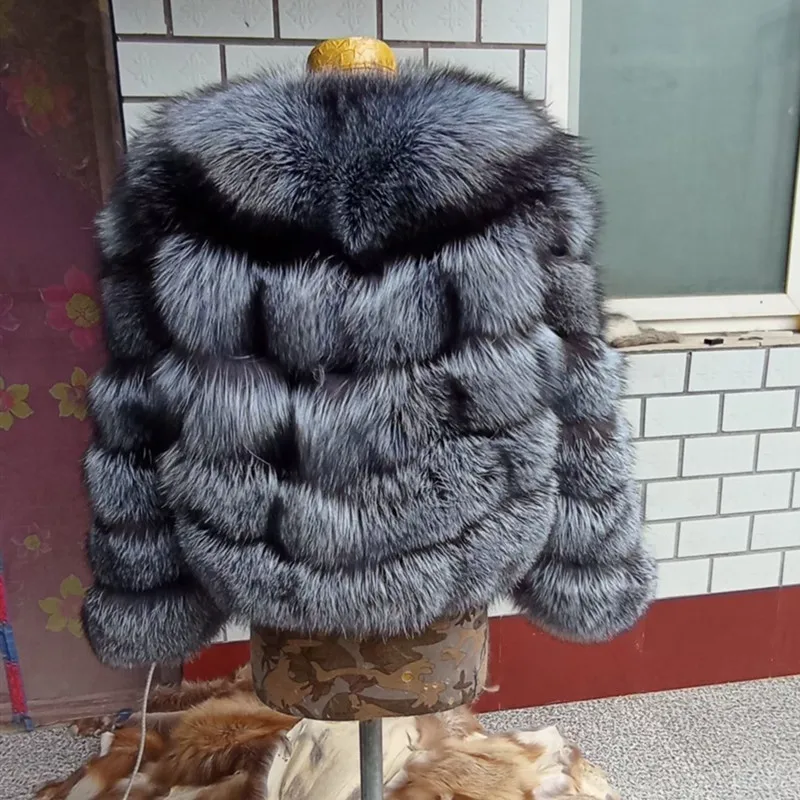Plus size winter fur coat high quality natural silver fox fur jacket women