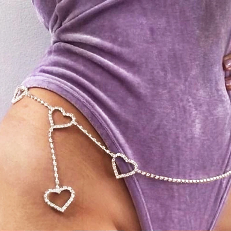 Rhinestone Heart Belly Chain for Waist Sexy Women Bling Crystal Body Chain Belt Jewelry Beach Bikini