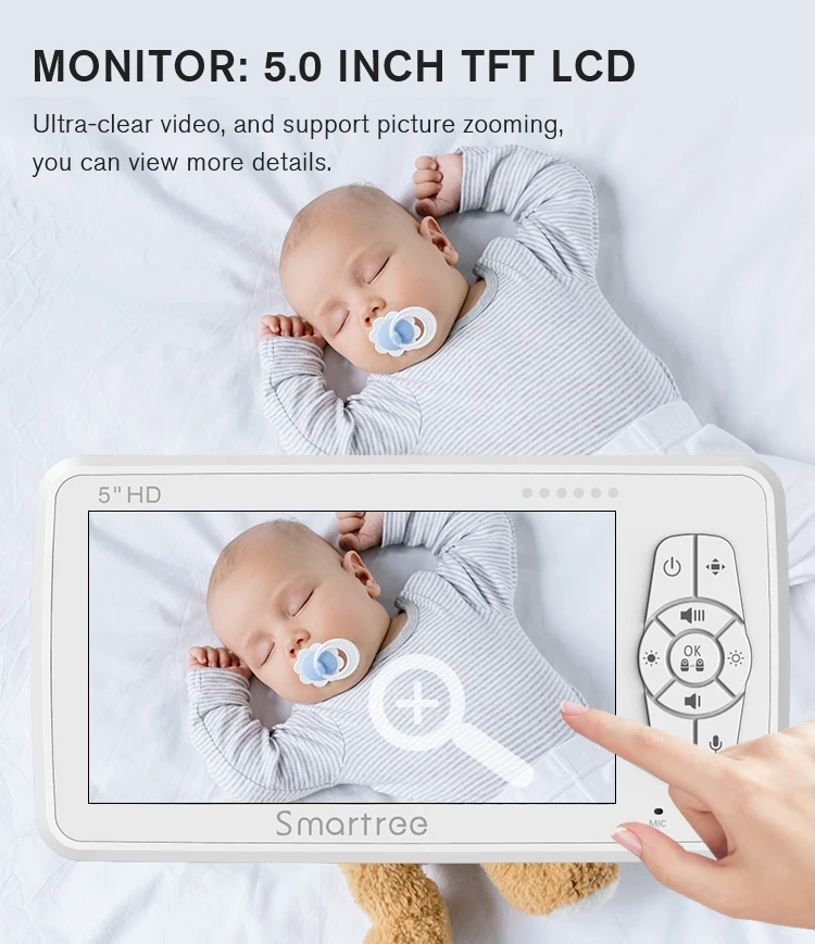 Intercomunicador baby monitoring portable audio wifi temperature baby monitor 5 inch
