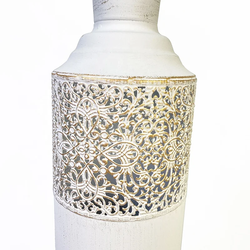 Lander Decorative Vintage Extra Large Metal Flower Vase Set of 3 Big Floor Tall White Vases for Home Decor Living Room