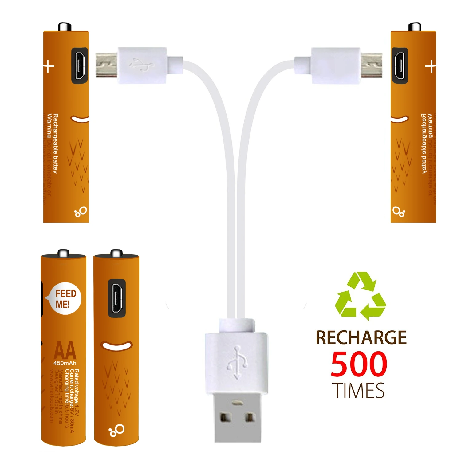 Logo Brand Custom 1.2V 1.5V Rechargeable Ni-MH 1000MAH AA Batteries Micro USB Charging 450MAH aaa Battery with Micro USB Port