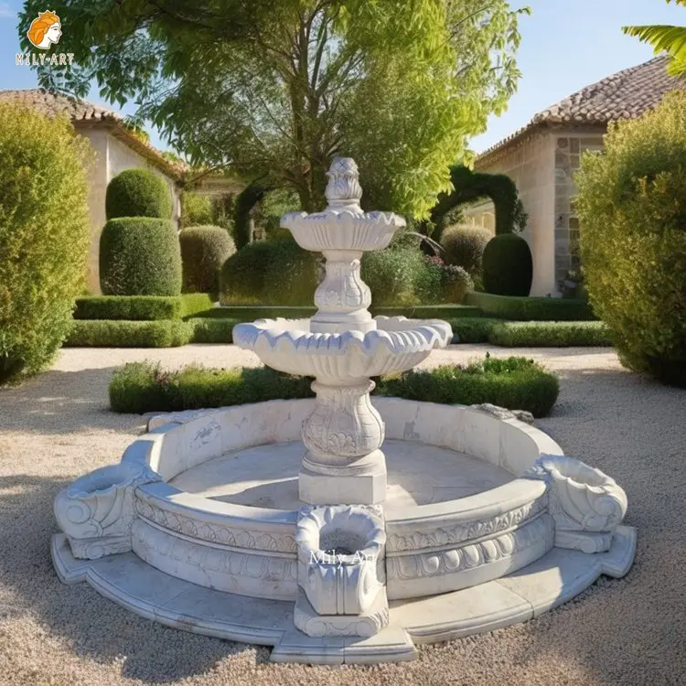 Wholesale European Style Acquarius Decoration White Natural Marble Water Fountain