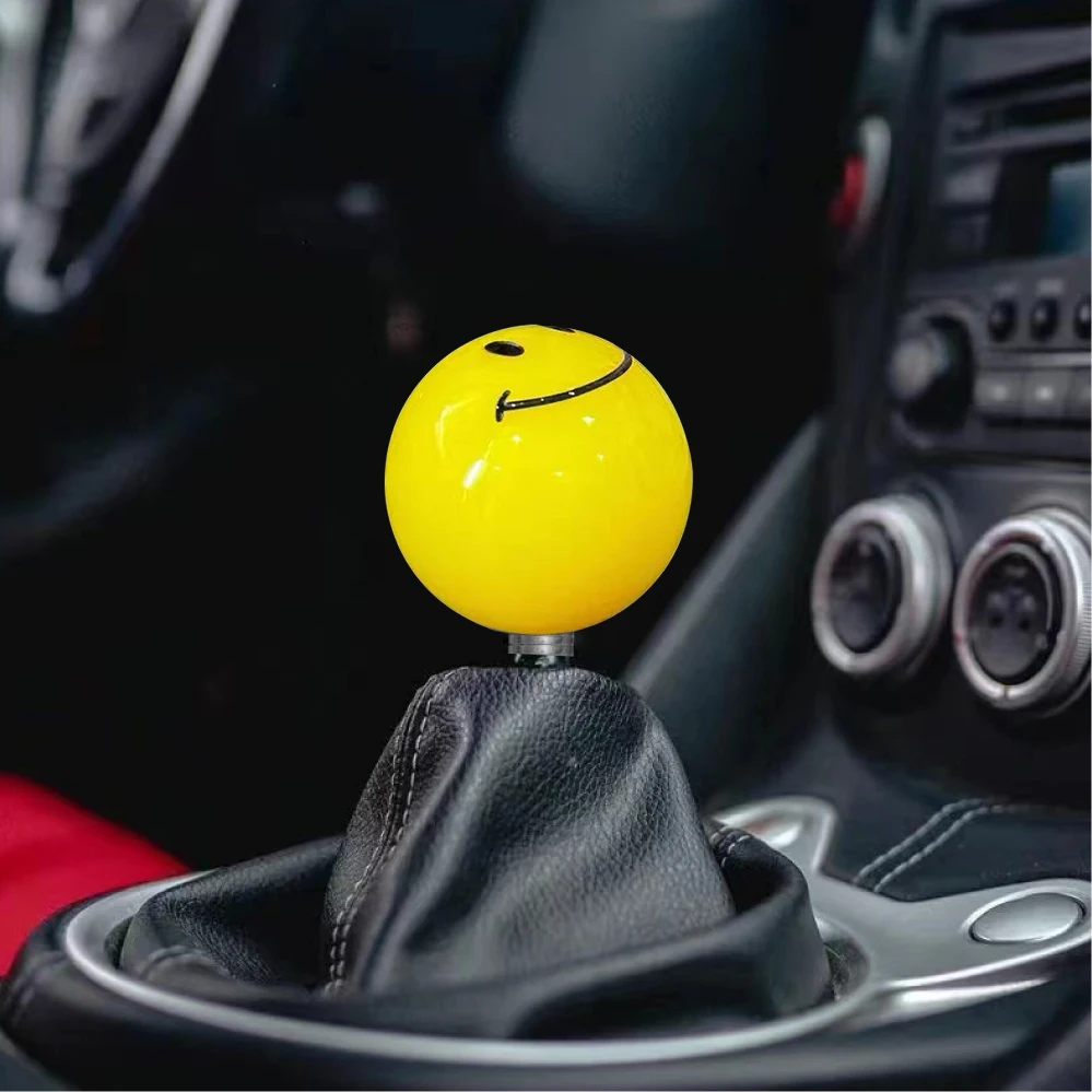 JDM Resin Shifter Ball Billiard Yellow Smile Grip Speed Head Round Ball Gear Shift Knob Car Racing Shifter Lever With 3 Adapters