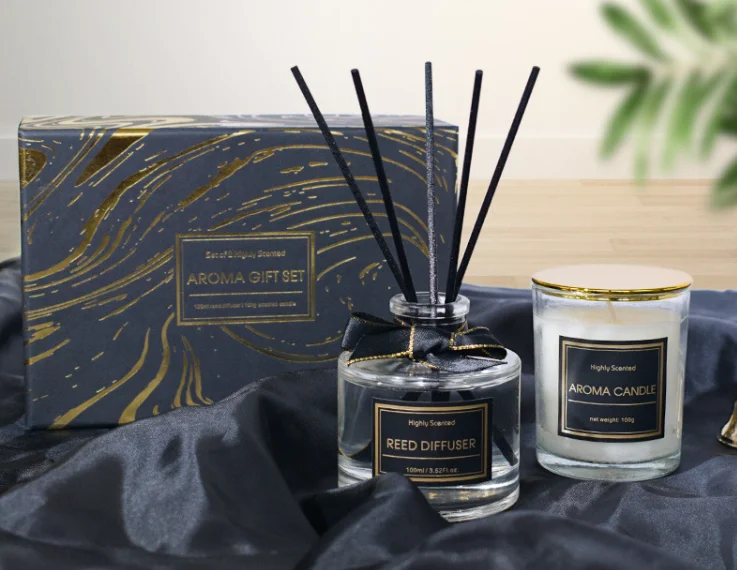 Decorative Scented Handmade Business Sale Custom Customizable Aromatherapy Jar Beeswax Glass Candle Reed Diffuser Set