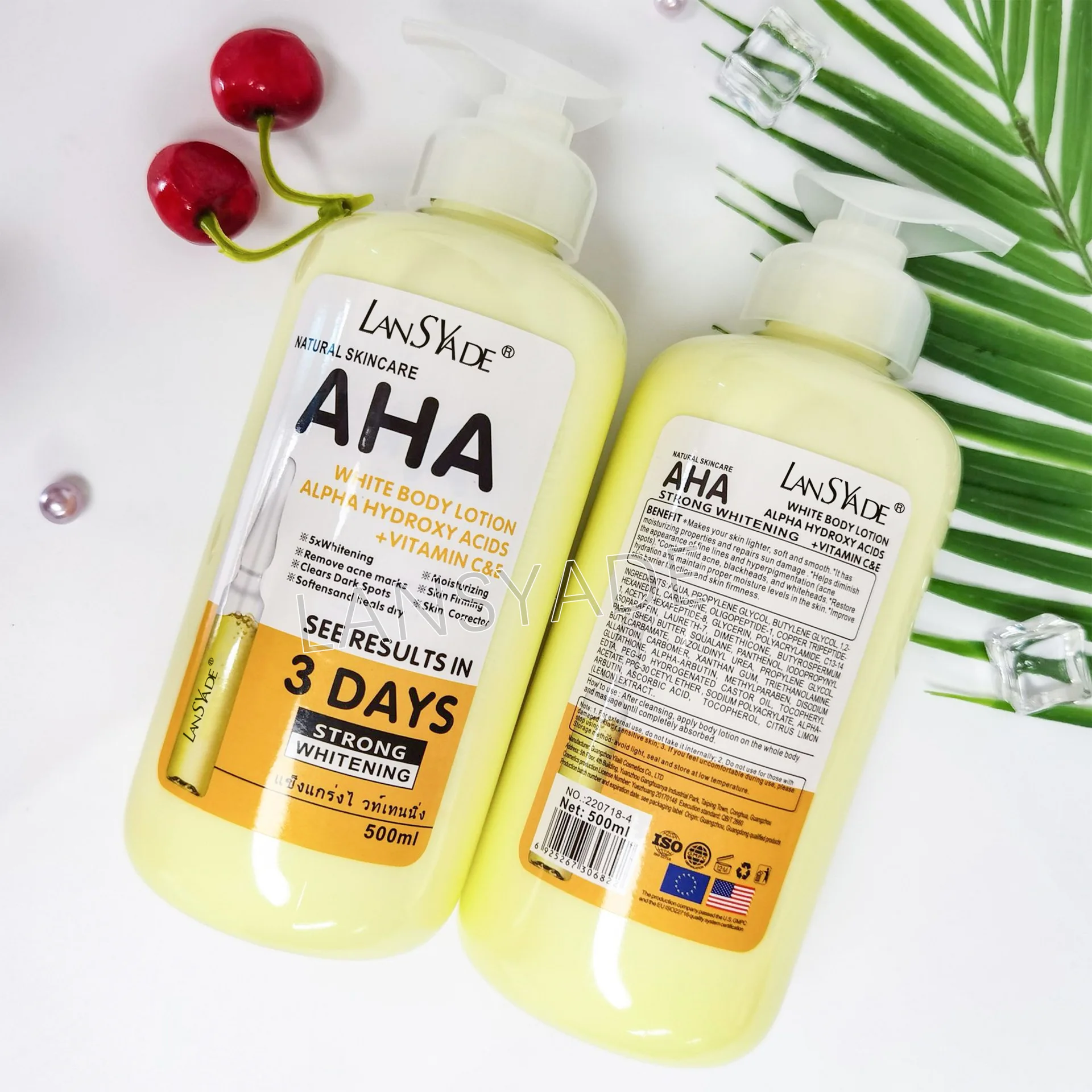 500ml AHA Fruit Acid Body Lotion VE Skin Brightening Moisturizing Lotion Whitening Body Lotion Hydroxy Acids Vitamin C