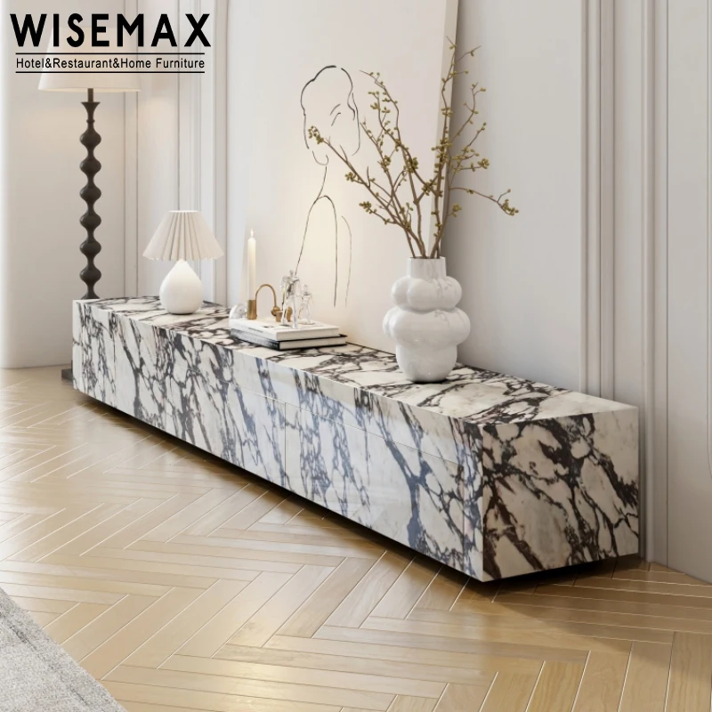 WISEMAX FURNITURE Simple modern luxury retractable bedroom Nordic marble TV cabinet TV stands for living room