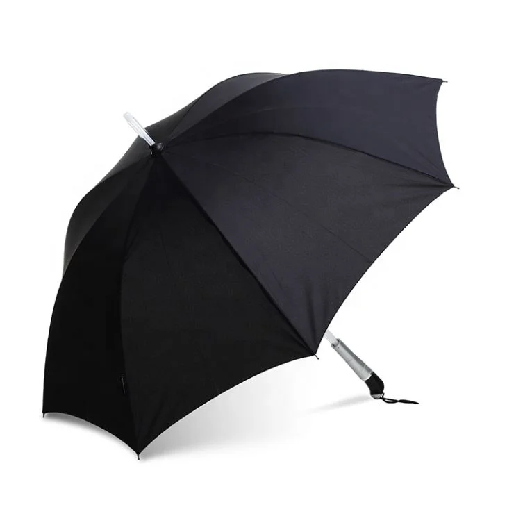 Portable Christmas Outdoor Advertise Rechargeable Blue Flash Light Up Drop Battery Long Handle Promotion Led Pole Stick Umbrella