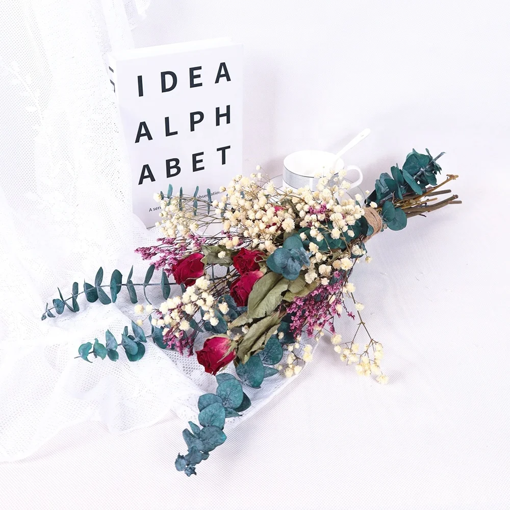 Wholesale wedding decoration table centerpiece wedding decoration table centerpiece roses eucalyptus garland dried flowers