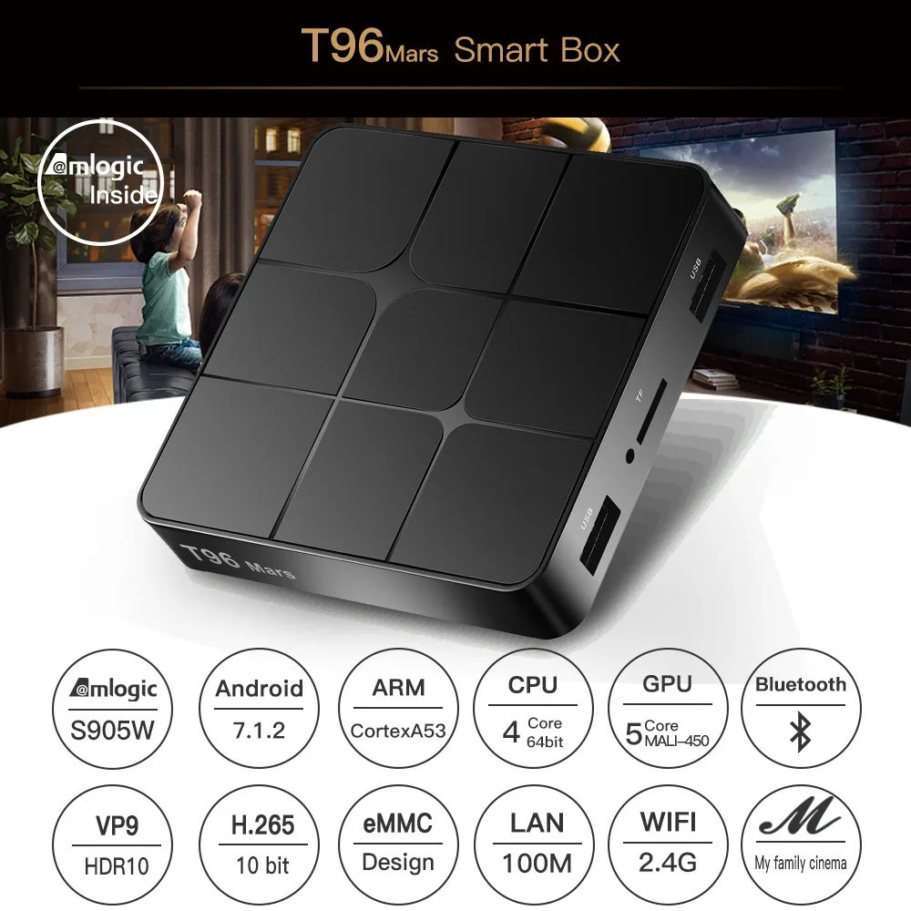 T96 Mars Mini Android Tv Box 2g 16g Amlogic S905w четырехъядерный 9 0 OS 4k Wifi Smart