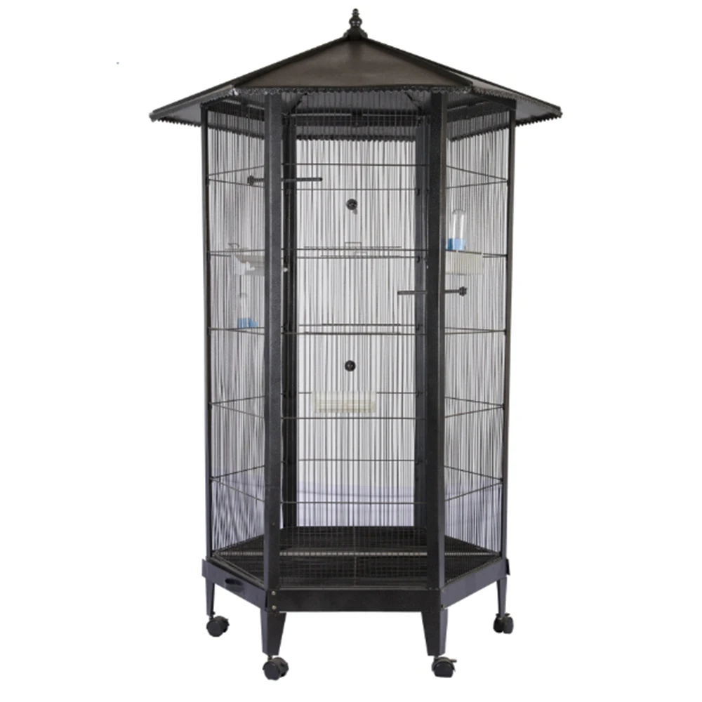 Customized Large Outdoor Wrought Iron Hexagon Bird Cage Pet House Parrot Canary Birds Aviary Outdoor For Flying Animals