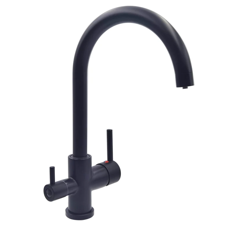 Single Hole Black Hot and cold Pure Water Sinks Deck Mounted Mixer 3 way Drinking Water Kitchen Faucet 1615 SDB