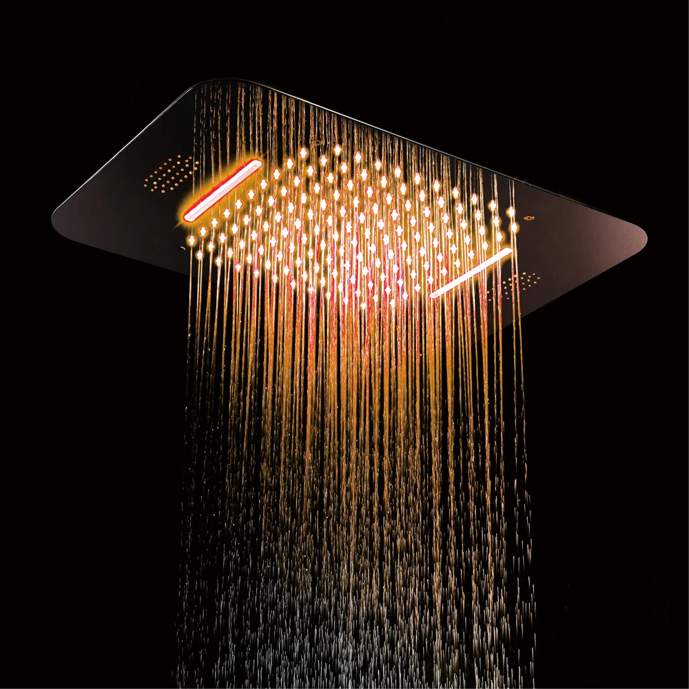 Bathroom Rainfall Waterfall LED thermostatic Shower Faucet with Shower Body Jet and music function shower head