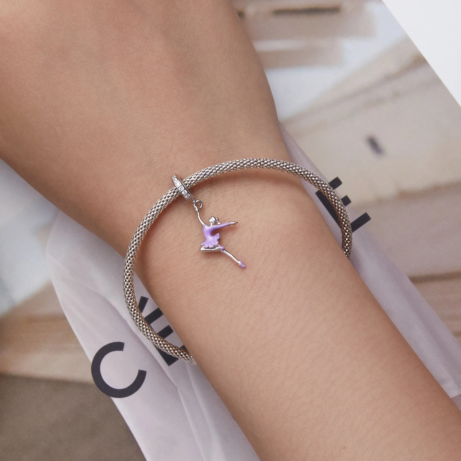 New ballerina girl hanging beads sunshine mini cartoon s925 silver beaded accessories SCC2394