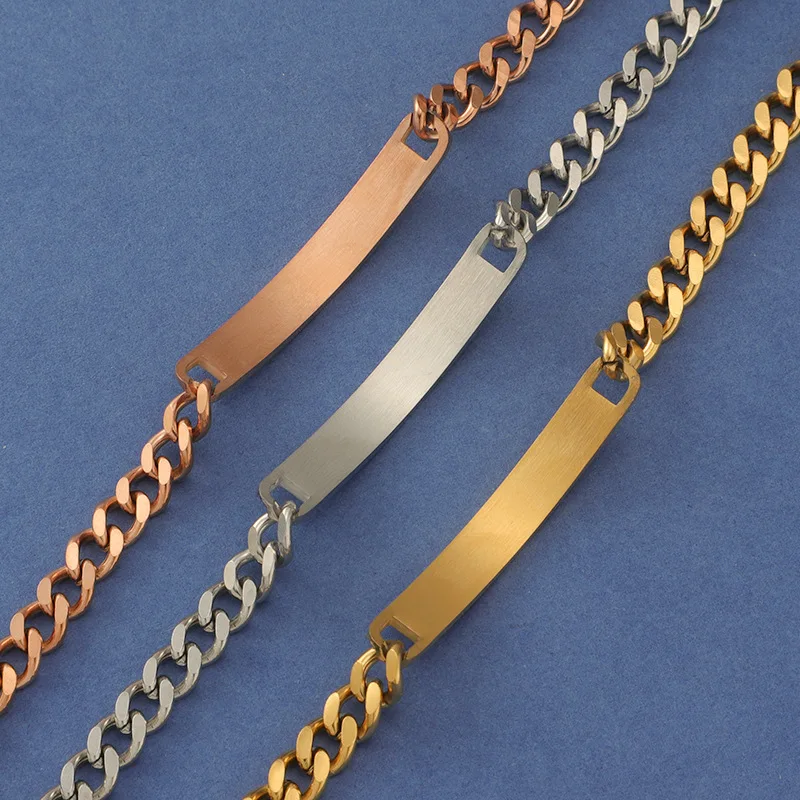 Dropshipping Customized Engraving Stainless Steel Tarnish Free 18K Gold Plated Waterproof Jewelry Engraved Bar Bracelet
