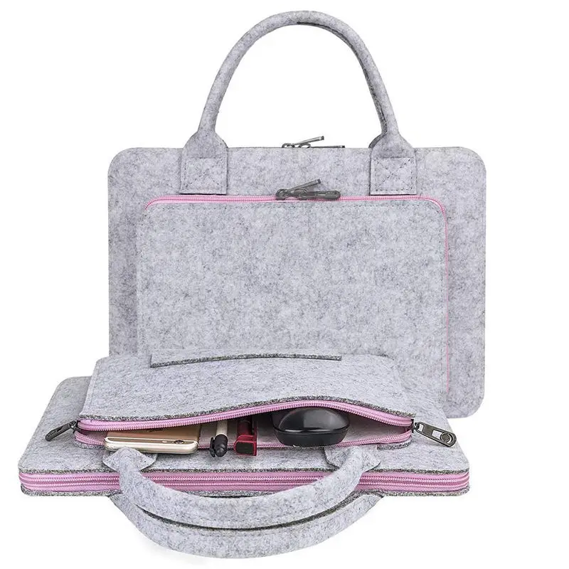 Custom 11 13 15 17 inch Grey Wear-Resistant Hand Tablet Bag Computer Case Notebook Briefcase Wool Felt Laptop Sleeve Bag
