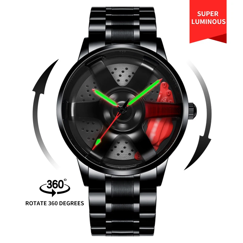 Drop Shipping Men Watches Quartz Wrist Racing Engine Rim Hub Steering Clock rs Chrono Car Wheel Spinning Watch