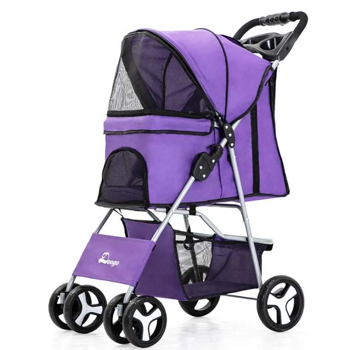 Wholesale 4 wheels Luxury  Folding Reinforced Universal Wheel Pet Trolley Pet Stroller Detachable Travel Dog Show Trolley