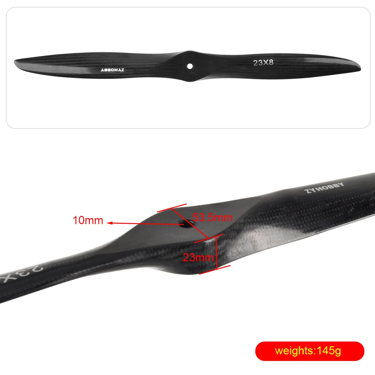 ZYHOBBY 23 Inch 23x8 2 Blade CW Carbon Fiber Propeller Tractor For RC Gasoline Gas Oil Fixed Wing Model Plane Airplane