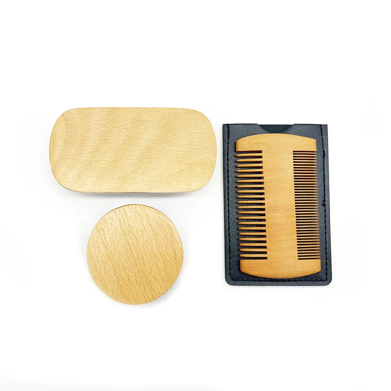 wooden beard brush and comb set beard care kit 100% boar bristle beard brush